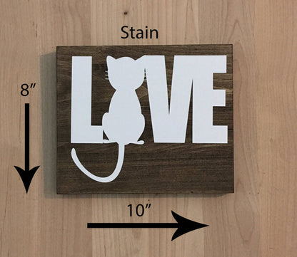 8x10 stain wood sign with cat love design.
