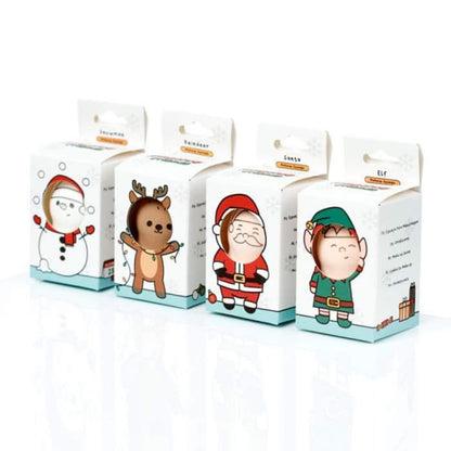 christmas festive friends makeup sponges, four designs (snowman, reindeer, santa, elf), high-quality sponges for seamless makeup application with festive charm