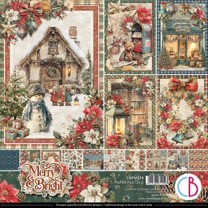 Ciao Bella - 12X12 Paper Pad - Merry & Bright. Includes 12 Sheets. Available at Embellish Away located in Bowmanville Ontario Canada.