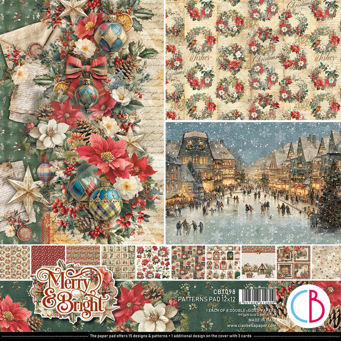 Ciao Bella - 12X12 Patterns Pad - Merry & Bright. Includes 8 Sheets. Available at Embellish Away located in Bowmanville Ontario Canada.