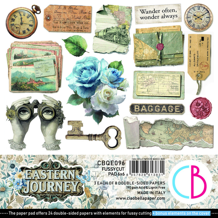Ciao Bella - 6X6 Fussy Cut Pad - Eastern Journey. Includes 24 Sheets. Available at Embellish Away located in Bowmanville Ontario Canada.