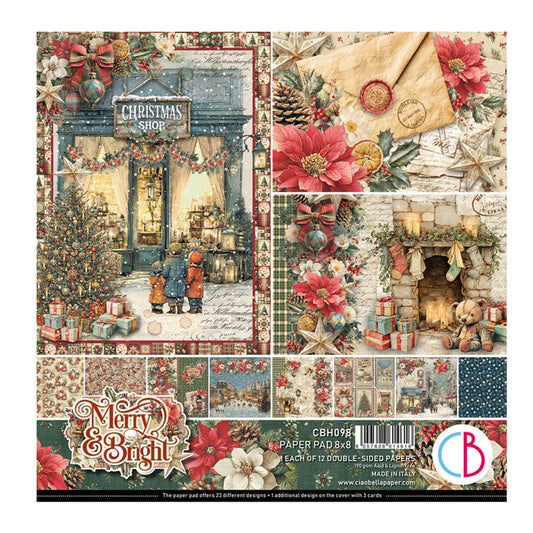 Ciao Bella - 8X8 Paper Pad - Merry & Bright. Includes 12 Sheets. Available at Embellish Away located in Bowmanville Ontario Canada.