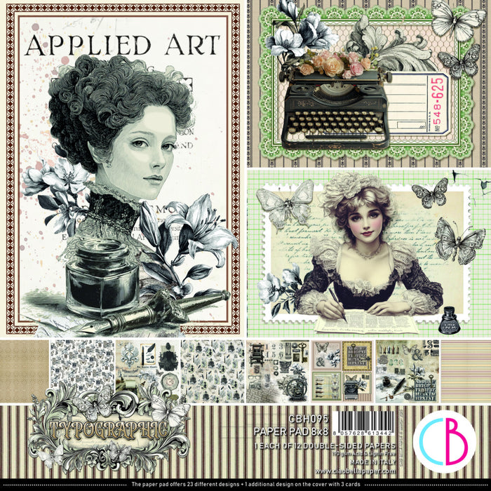 Ciao Bella - 8X8 Paper Pad - Typographic. Includes 12 Sheets. Available at Embellish Away located in Bowmanville Ontario Canada.
