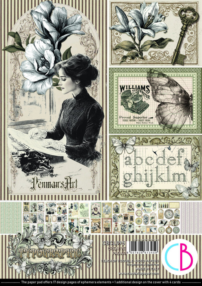 Ciao Bella - A4 Creative Pad - Typographic. Includes 9 Sheets. Available at Embellish Away located in Bowmanville Ontario Canada.
