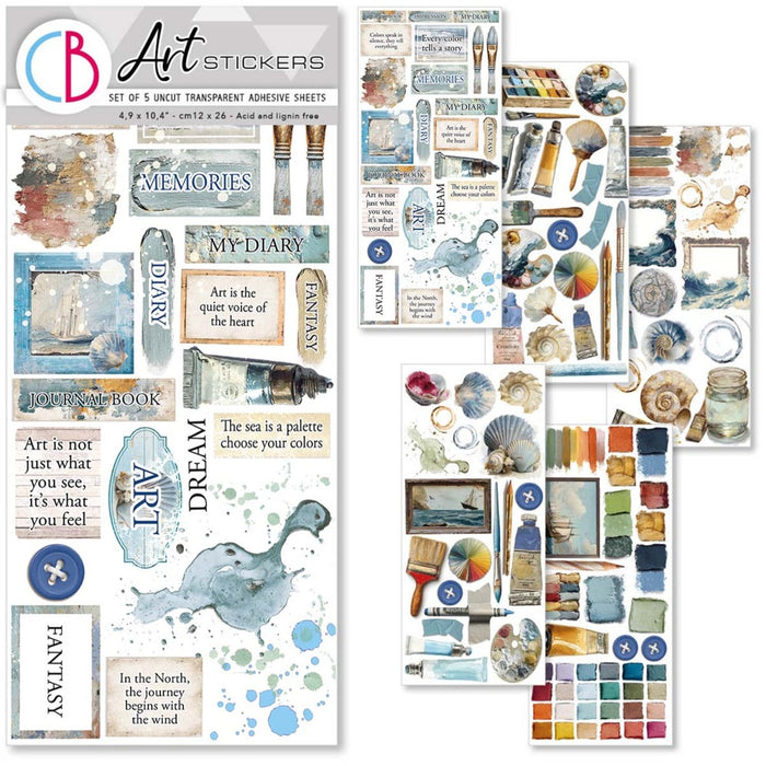 Ciao Bella - Art Stickers Uncut Transparent Adhesive Sheets - An Artist Journey. 5 sheets. Available at Embellish Away located in Bowmanville Ontario Canada.