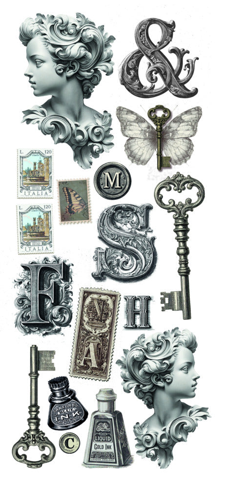 Ciao Bella - Art Stickers Uncut Transparent Adhesive Sheets - Typographic. 5 sheets. Available at Embellish Away located in Bowmanville Ontario Canada.