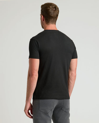Black and White Crew Neck 10-Pack, back view of black tee and jeans.