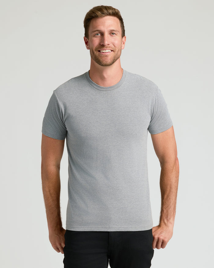 The Staple Classic Crew 10-Pack: Man wearing fitted gray crew-neck tee.