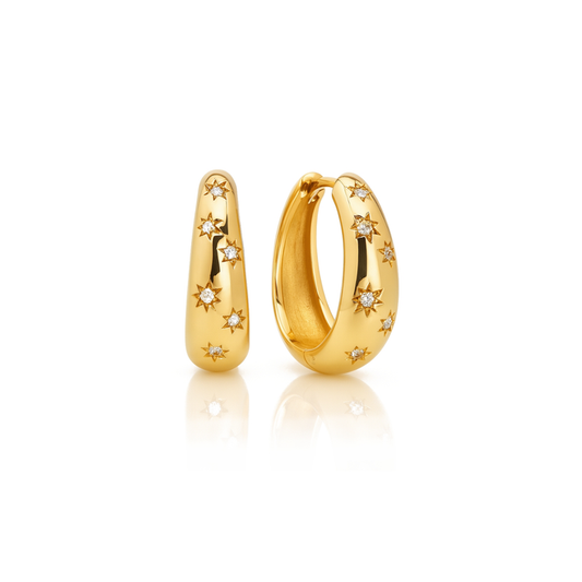 Gold-tone star hoop earrings with sparkling crystal stars