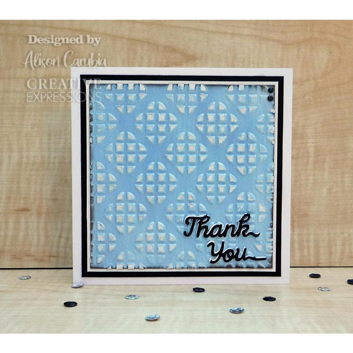 Creative Expressions - Craft Dies One-Liner Collection - Thank You. This single die set will add a perfect finishing touch to cards and so much more. The set has been designed with just single lines creating the elegant wording. Single die 7.3 x 1.3 cm.  • Elegant single line creates the wording. • Single die set. • Size: 2.9 x 0.5 inches Available at Embellish Away located in Bowmanville Ontario Canada. Card design by Alison Carubia.