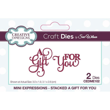 Creative Expressions - Mini Expressions Collection - Stacked A Gift For You. This two die set is a useful pair of dies that can be used together or on their own, the text is a mixture of capitals and a very elegant script that will really pop on cards, tags and even scrapbook pages.  Available at Embellish Away located in Bowmanville Ontario Canada.