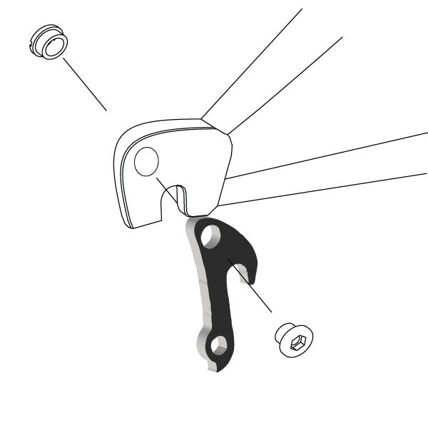 Hanger #10 attaches to the rear dropout from the outside or derailleur side using one M8 chainring bolt.