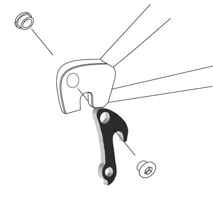 Hanger #10 attaches to the rear dropout from the outside or derailleur side using one M8 chainring bolt.