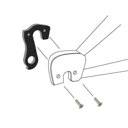 Hanger #165 attaches to the frame's rear dropout from the inside, or hub side using two M4x10 flat head screws.