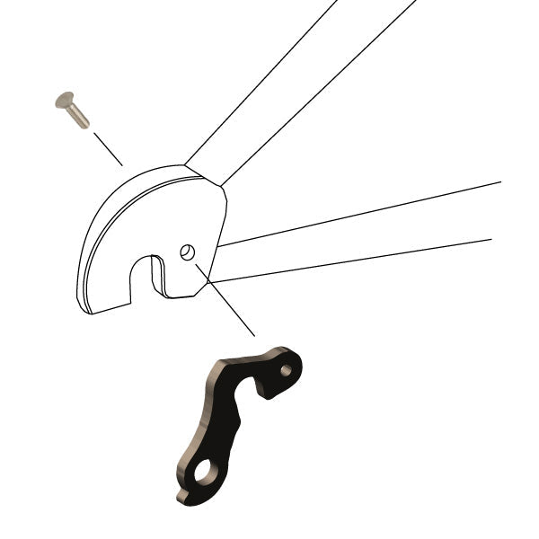 Hanger #242 attaches to the frame's rear dropout from the outside, or derailleur side using one M5x8 screw