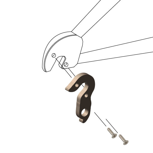 Hanger #245 attaches to the frame's rear dropout from the outside, or derailleur side using two M4x8 screws.