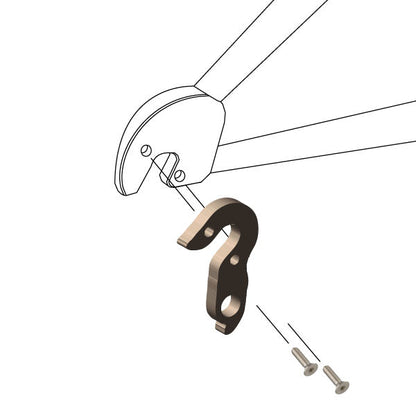 Hanger #245 attaches to the frame's rear dropout from the outside, or derailleur side using two M4x8 screws.