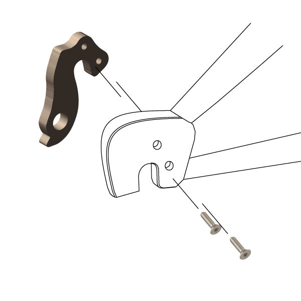 Hanger #259 attaches to the frame's rear dropout from the inside using two M4x8 screws.