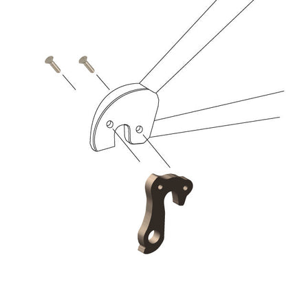 Hanger #260 attaches to the frame's rear dropout from the outside, or derailleur side using two M4x8 screws.