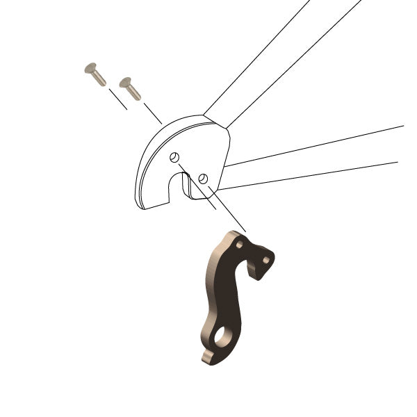 Hanger #261 attaches to the frame's rear dropout from the outside, or derailleur side using two M4x8 screws.