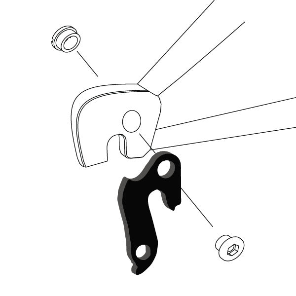 Hanger #31 attaches to the rear dropout from the outside or derailleur side using one M8 chainring bolt.