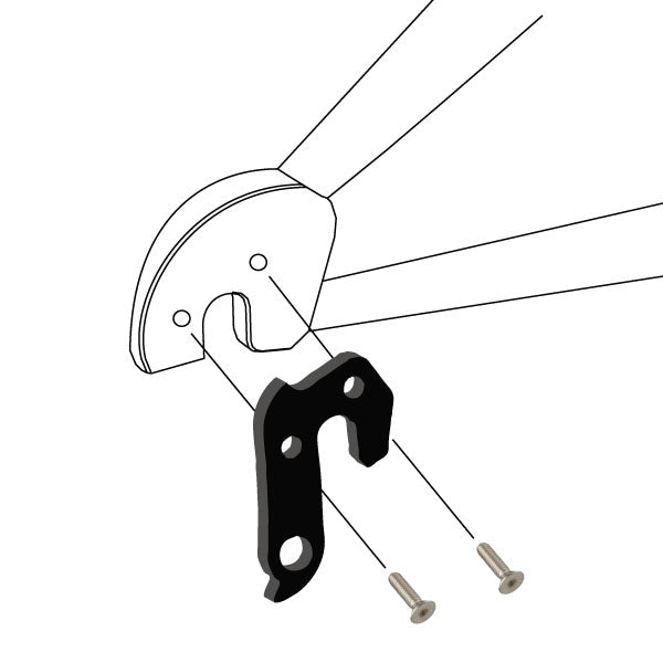 Hanger #34 attaches to the frame's rear dropout from the outside, or derailleur side using two M5x8 screws.