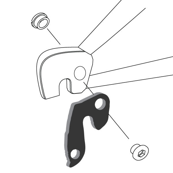 Hanger #47 attaches to the rear dropout from the outside or derailleur side using one M8 chainring bolt.