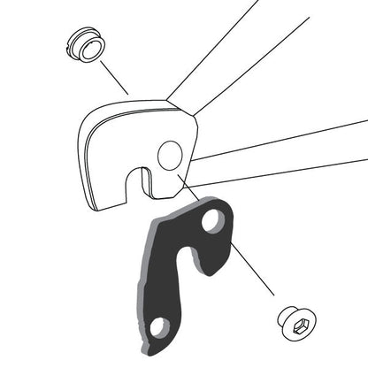 Hanger #47 attaches to the rear dropout from the outside or derailleur side using one M8 chainring bolt.