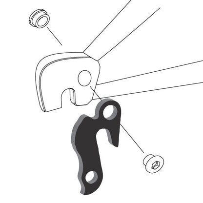 Hanger #70 attaches to the frame's rear dropout from the outside or derailleur side using one M8 chainring bolt.