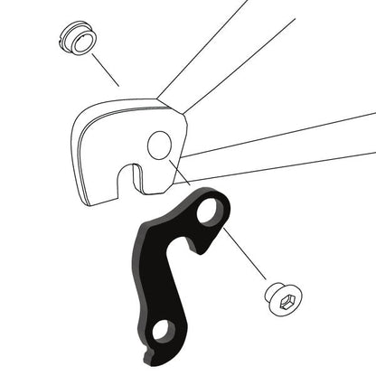 Hanger #73 attaches to the rear dropout from the outside or derailleur side using one M8 chainring bolt.