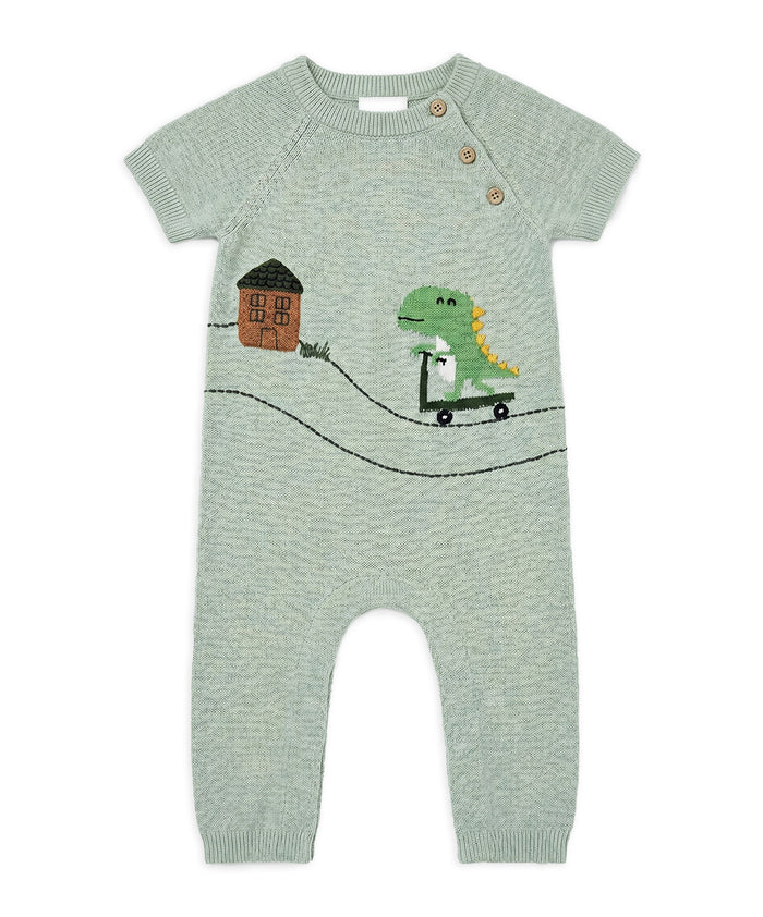 Dino Skater Jacquard Knit Baby Jumpsuit (Organic Cotton)