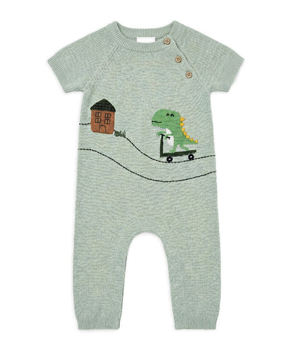 Dino Skater Jacquard Knit Baby Jumpsuit (Organic Cotton)