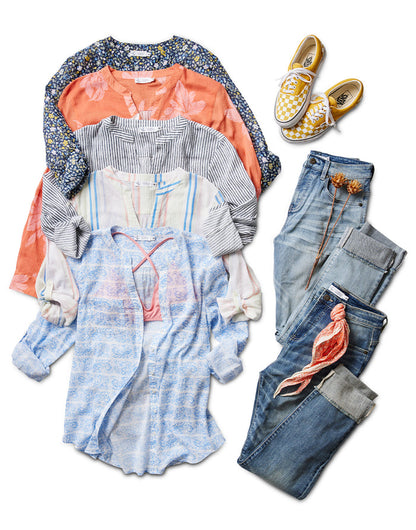 Dylan Gauze Tunic: Navy Folk Floral - FINAL SALE