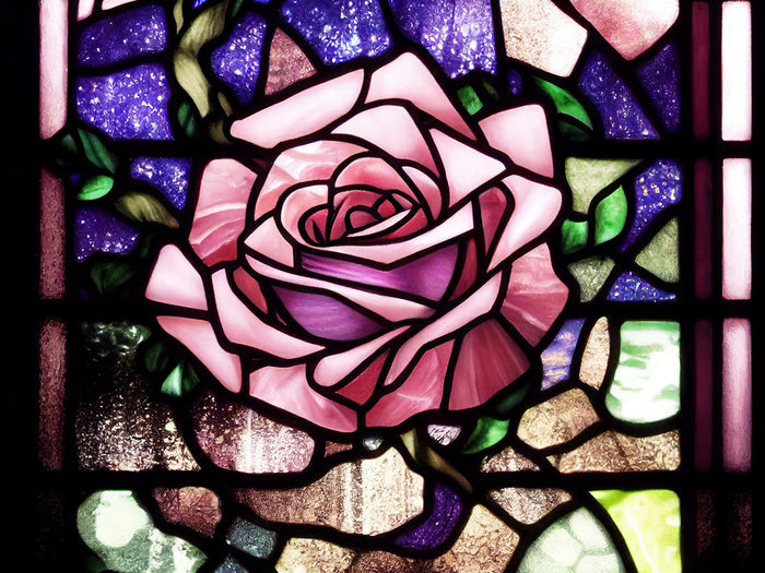 Enchanted Pink Rose Stained Glass