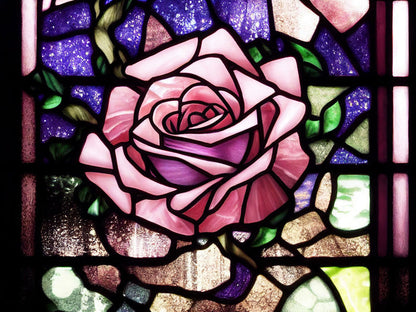 Enchanted Pink Rose Stained Glass
