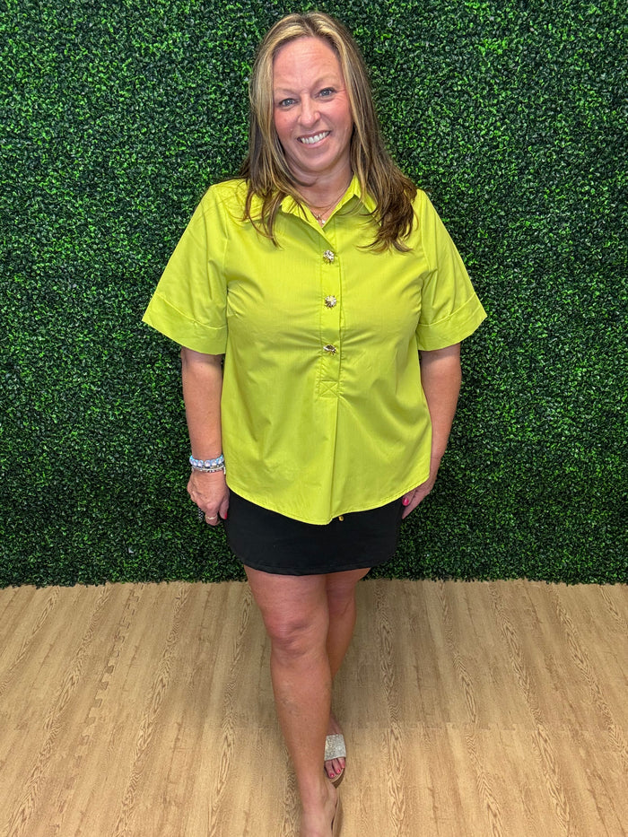 Entro Solid Collared Top with Gold Buttons