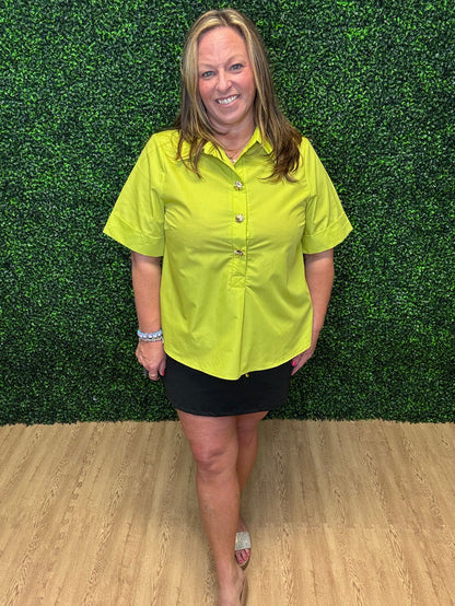 Entro Solid Collared Top with Gold Buttons