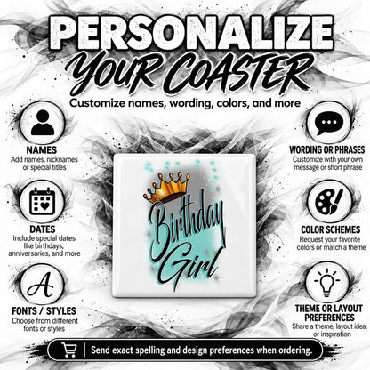 F038 Personalized Airbrushed Birthday Girl Ceramic Coaster