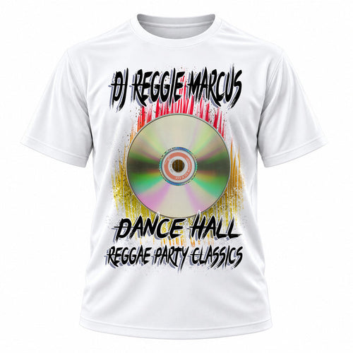 Personalized CD DJ T-Shirt, front-view T-shirt mockup featuring custom Air-Volution artwork by Mythic Airbrush