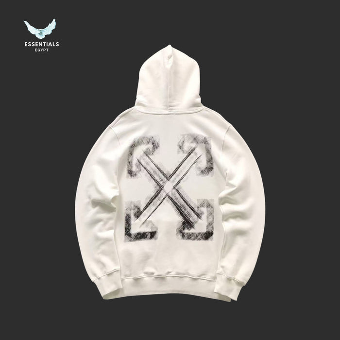 Off - White Hoodie with Faded Painted Arrows - ESSENTIALS EGYPT