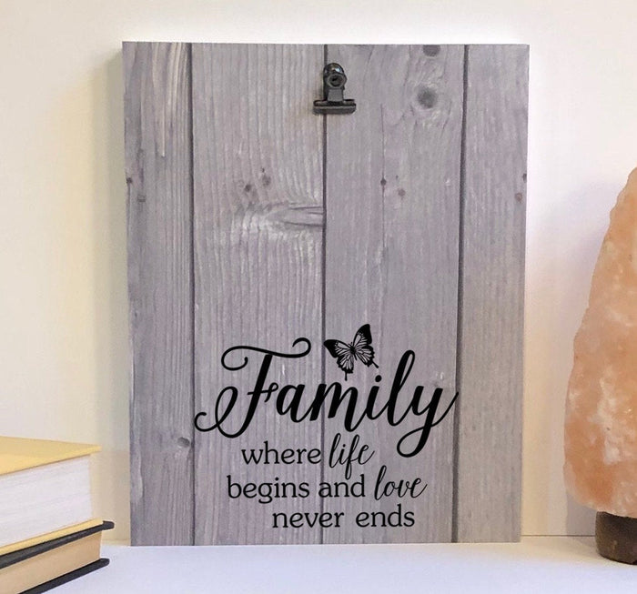 Family where life begins wood sign