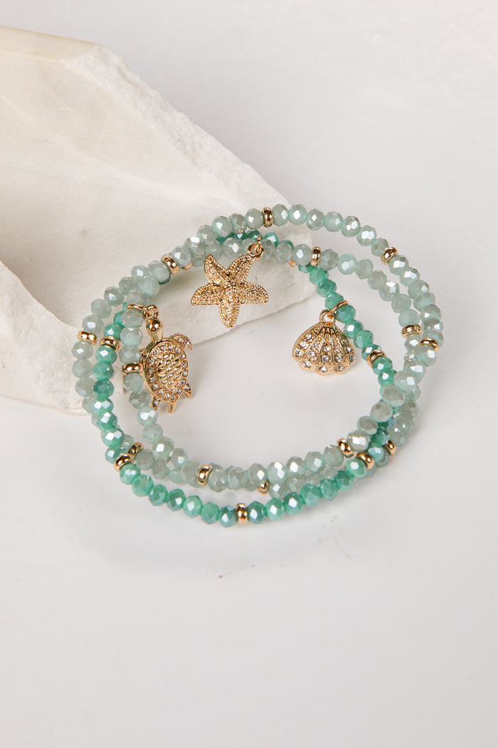 women's coastal charm mint bracelet set