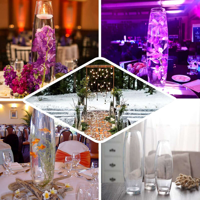 Decorative vases in various settings for elegant table arrangements and events.