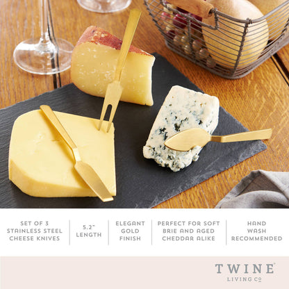Gold Plated Stainless Steel Cheese Knives Set of 3