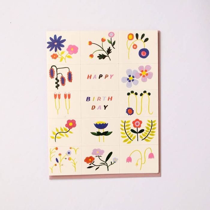 Grid Flower Doodles B-Day Card