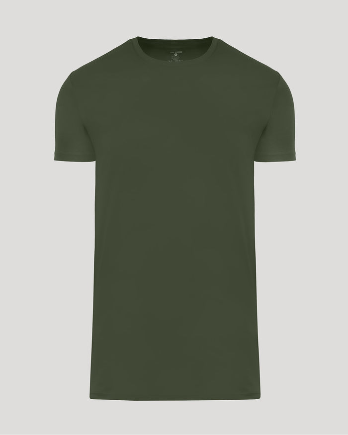 Grove Tall Pima Cotton Blend Crew in solid olive green, featuring a classic crew neck and comfortable short sleeves, perfect for men's basics wardrobe staples.