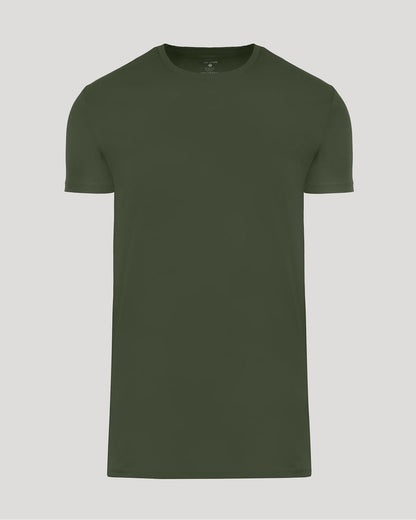 Grove Tall Pima Cotton Blend Crew in solid olive green, featuring a classic crew neck and comfortable short sleeves, perfect for men's basics wardrobe staples.