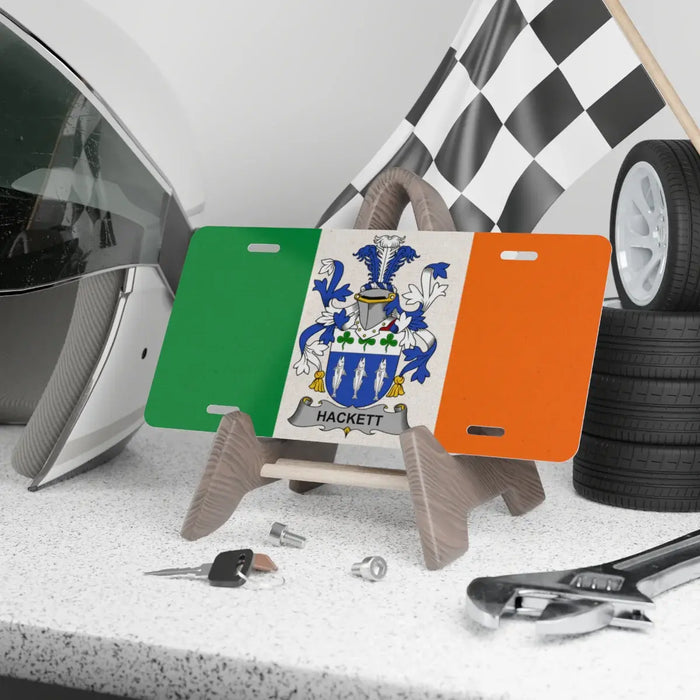 Hackett family crest Irish flag novelty license plate