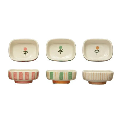 Hand Painted Stoneware Dish | Stripes + Flowers