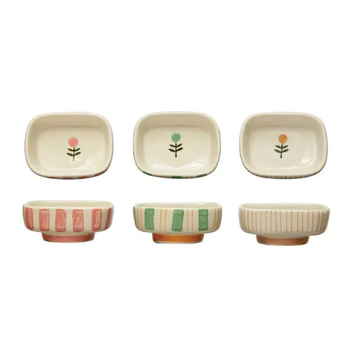 Hand Painted Stoneware Dish | Stripes + Flowers